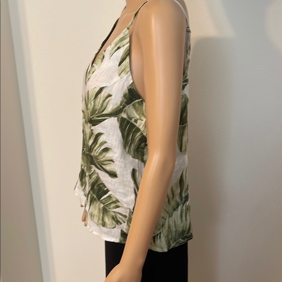 NWT H&M Premium Linen Green Palm Leaf Print Top - Picture 4 of 12